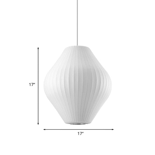 Contemporary White Hanging Light With Pear Fabric Shade - 1 Bulb Ceiling Pendant 12.5’/17’W