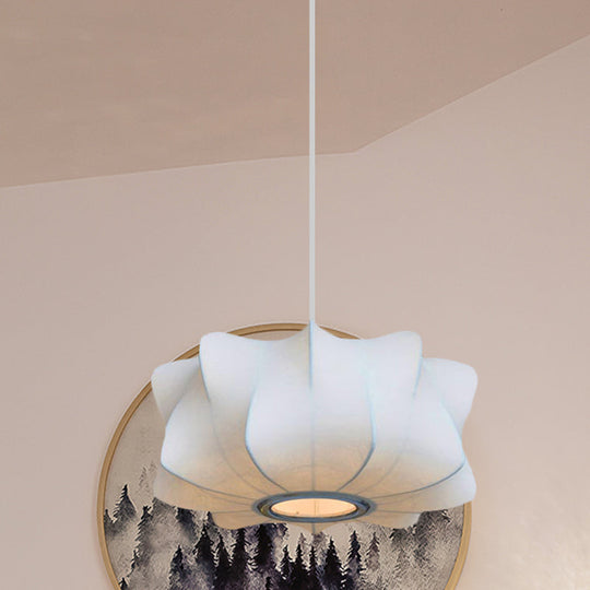 White Fabric Shade Pendant Light: Modern Hanging Ceiling Lantern With 1 Light Suspension