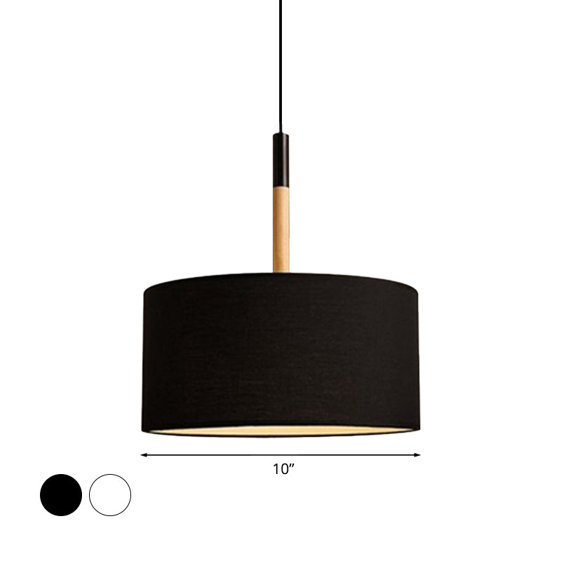 Simple Fabric Drum Ceiling Pendant Light - 10/16 Dia 1 White/Black Hanging Lamp Kit