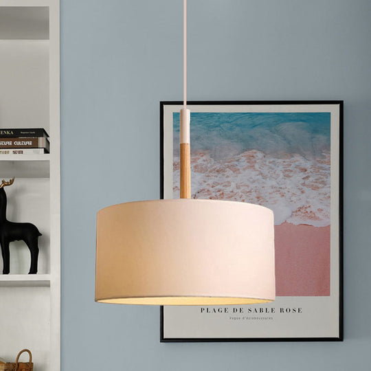 Simple Fabric Drum Ceiling Pendant Light - 10/16 Dia 1 White/Black Hanging Lamp Kit White / 10