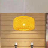 Modern Woven Rattan Drum Hanging Light Fixture - 8/12 Diameter 1 Head Pendant Lamp Black/White