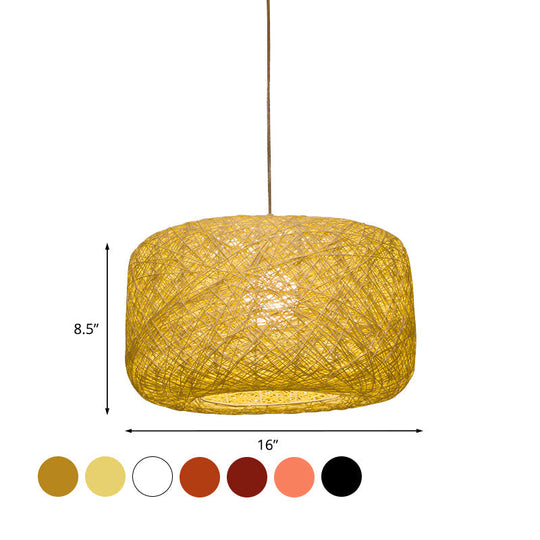 Modern Woven Rattan Drum Hanging Light Fixture - 8/12 Diameter 1 Head Pendant Lamp Black/White