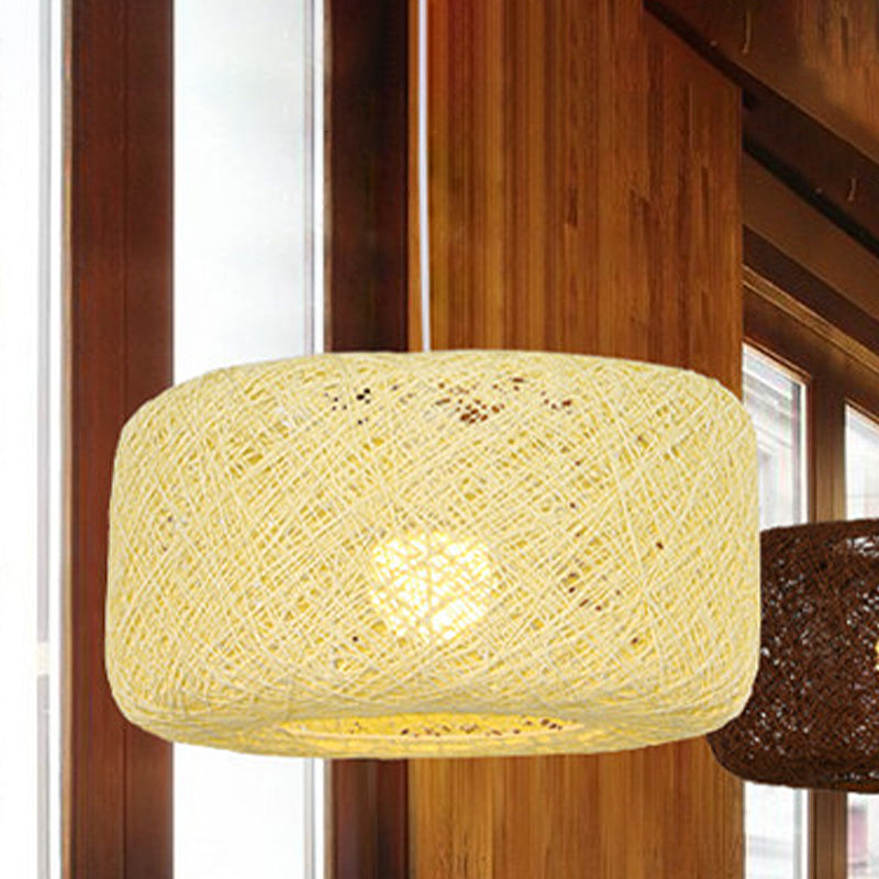 Modern Woven Rattan Drum Pendant Lamp - 8’/12’ Diameter Black/White Light Yellow / 8’