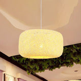 Modern Woven Rattan Drum Hanging Light Fixture - 8/12 Diameter 1 Head Pendant Lamp Black/White