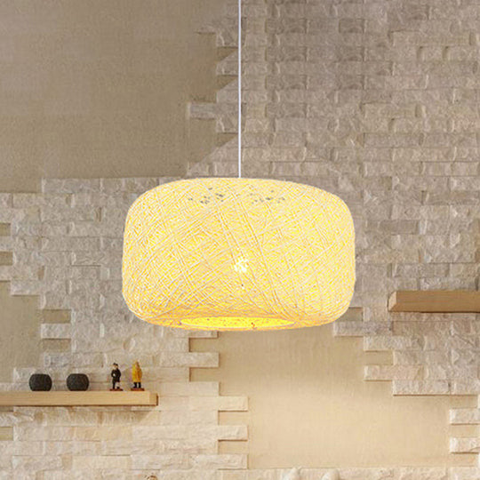 Modern Woven Rattan Drum Pendant Lamp - 8’/12’ Diameter Black/White