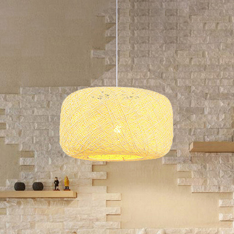 Modern Woven Rattan Drum Hanging Light Fixture - 8/12 Diameter 1 Head Pendant Lamp Black/White
