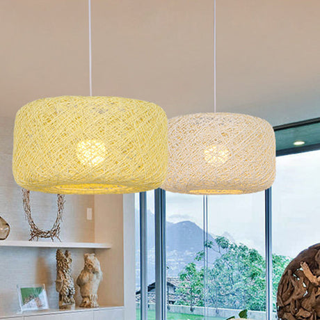 Modern Woven Rattan Drum Hanging Light Fixture - 8/12 Diameter 1 Head Pendant Lamp Black/White
