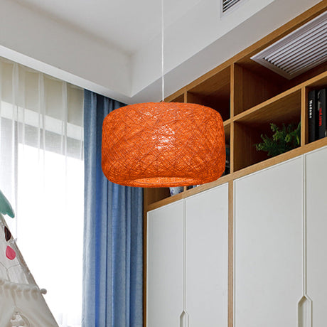 Modern Woven Rattan Drum Hanging Light Fixture - 8/12 Diameter 1 Head Pendant Lamp Black/White