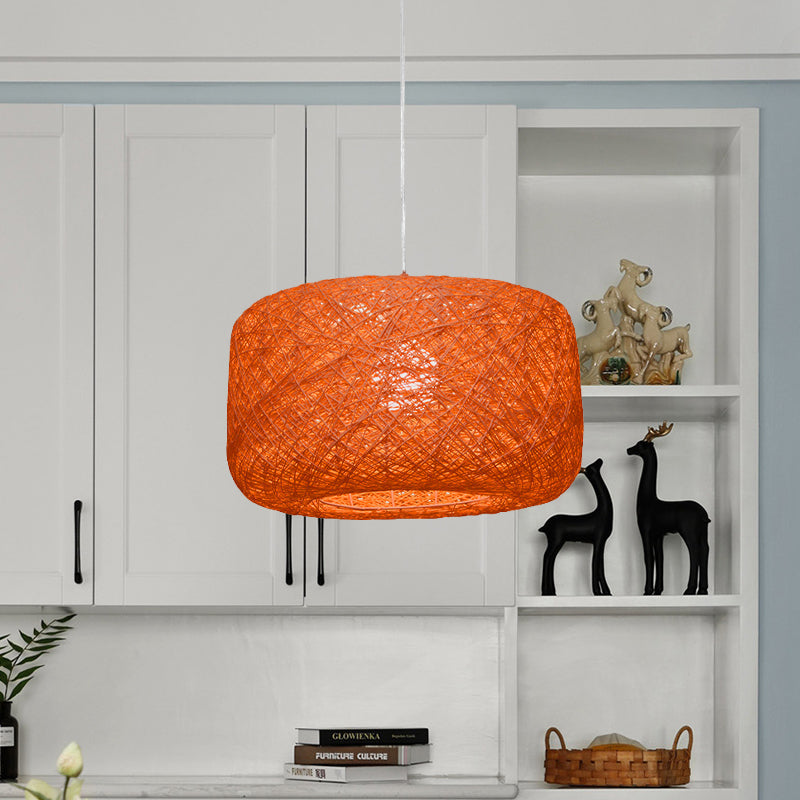 Modern Woven Rattan Drum Hanging Light Fixture - 8/12 Diameter 1 Head Pendant Lamp Black/White