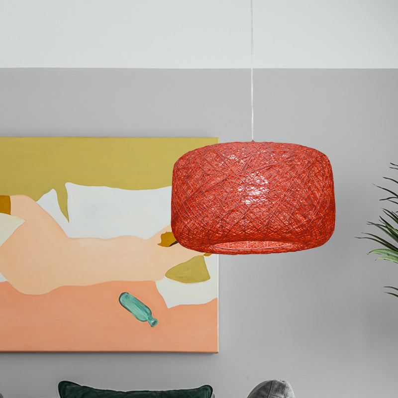 Modern Woven Rattan Drum Pendant Lamp - 8’/12’ Diameter Black/White