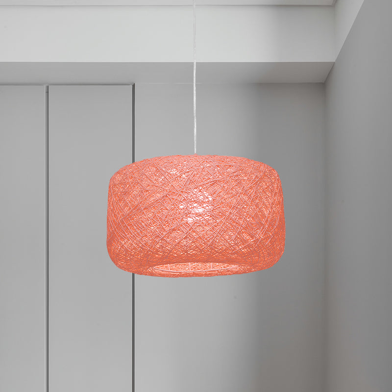 Modern Woven Rattan Drum Pendant Lamp - 8’/12’ Diameter Black/White