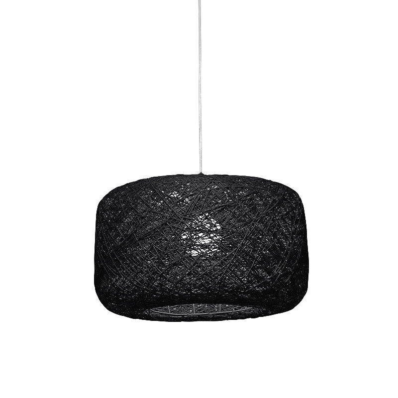Modern Woven Rattan Drum Pendant Lamp - 8’/12’ Diameter Black/White