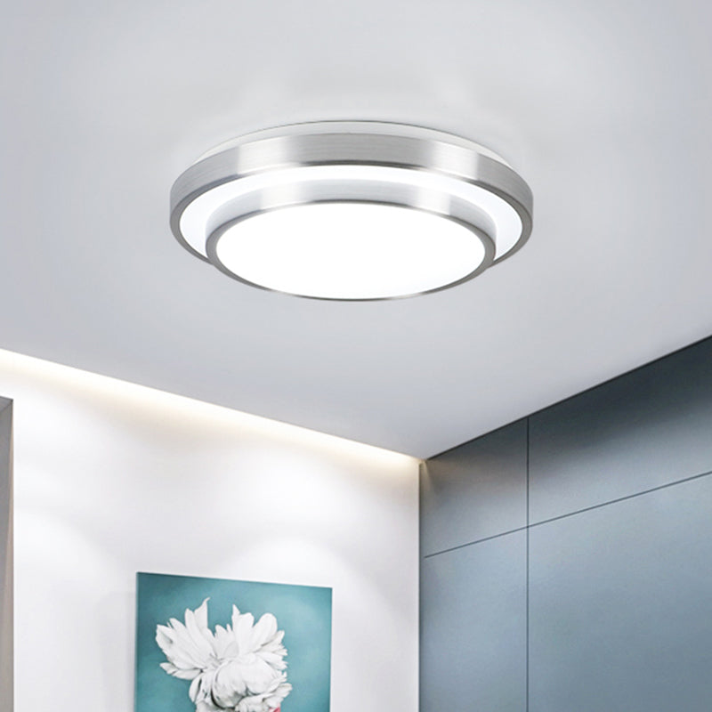 Modern Silver Flush Mount Lighting With Acrylic Shade – Integrated Led Ceiling Light For Living
