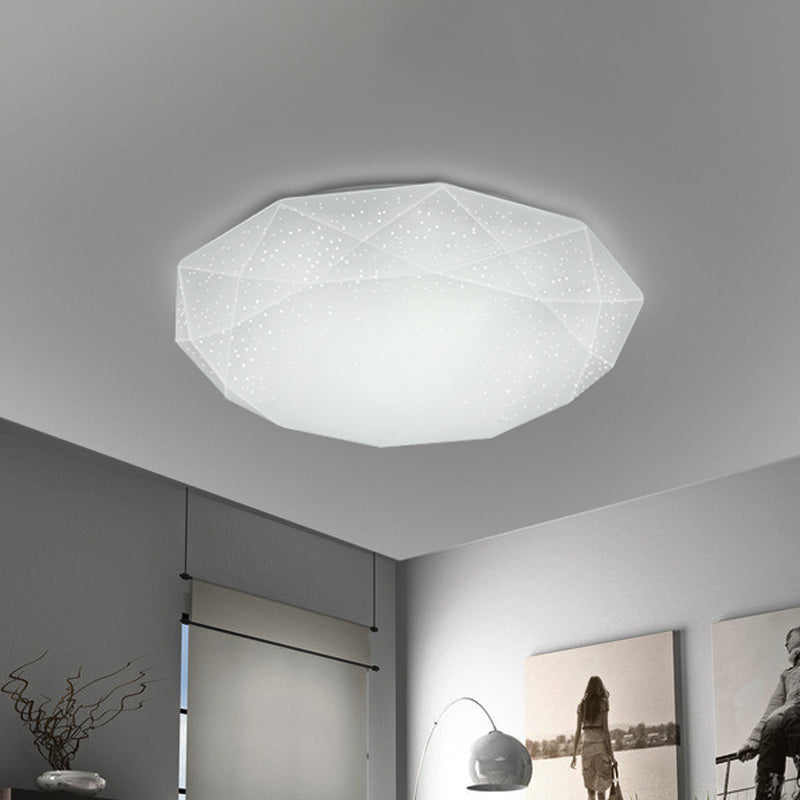 Sleek White Diamond Ceiling Fixture W/ Integrated Led Flush Mount For Living Room - Acrylic Shade