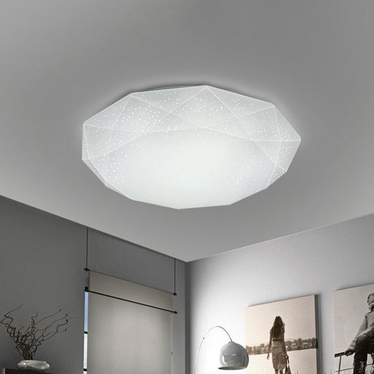 Sleek White Diamond Ceiling Fixture W/ Integrated Led Flush Mount For Living Room - Acrylic Shade In
