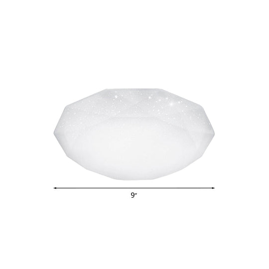 Sleek White Diamond Ceiling Fixture W/ Integrated Led Flush Mount For Living Room - Acrylic Shade