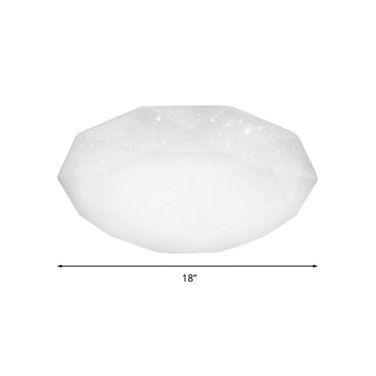Sleek White Diamond Ceiling Fixture W/ Integrated Led Flush Mount For Living Room - Acrylic Shade