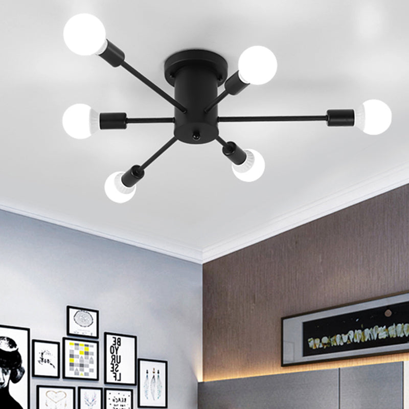 Sputnik Style Ceiling Light In Black/White/Gold With 6/8/10 Heads - Contemporary Semi - Mount