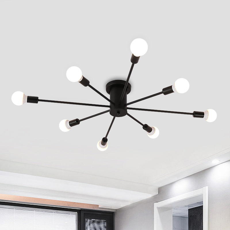 Sputnik Style Ceiling Light In Black/White/Gold With 6/8/10 Heads - Contemporary Semi - Mount