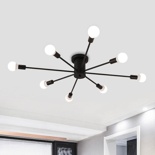 Sputnik Style Ceiling Light In Black/White/Gold With 6/8/10 Heads - Contemporary Semi - Mount
