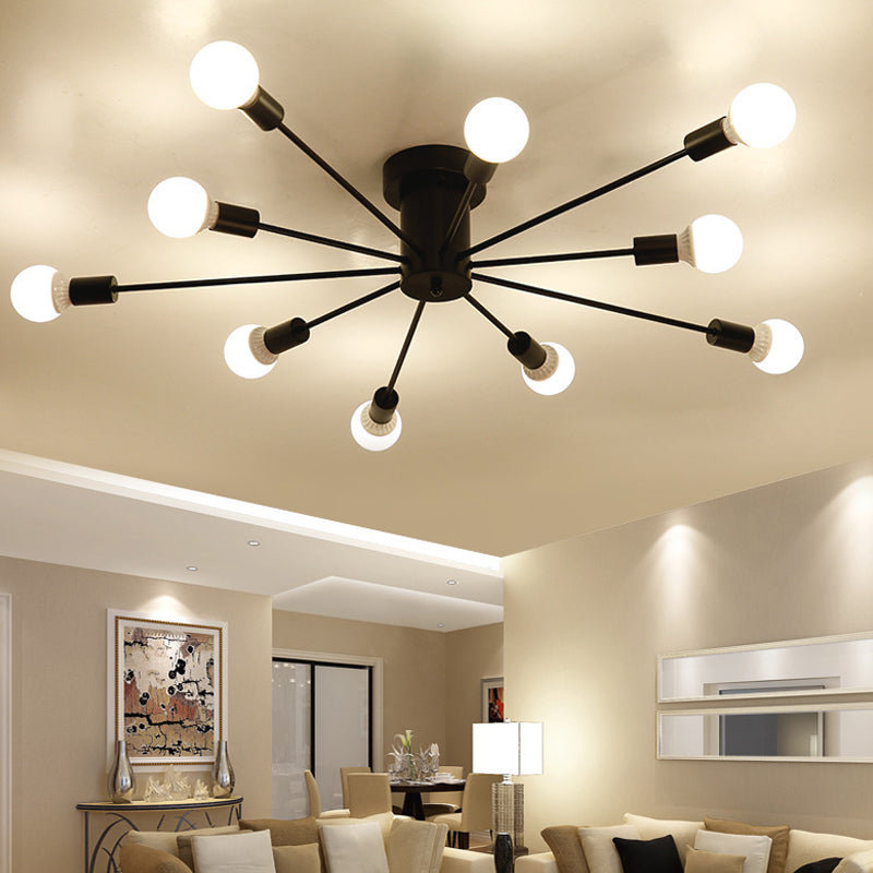 Sputnik Style Ceiling Light In Black/White/Gold With 6/8/10 Heads - Contemporary Semi - Mount
