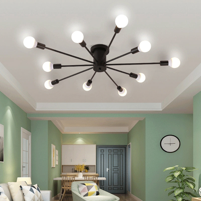 Sputnik Style Ceiling Light In Black/White/Gold With 6/8/10 Heads - Contemporary Semi - Mount