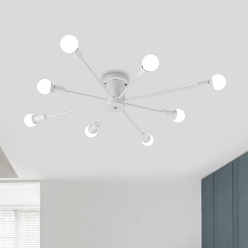 Sputnik Style Ceiling Light In Black/White/Gold With 6/8/10 Heads - Contemporary Semi - Mount