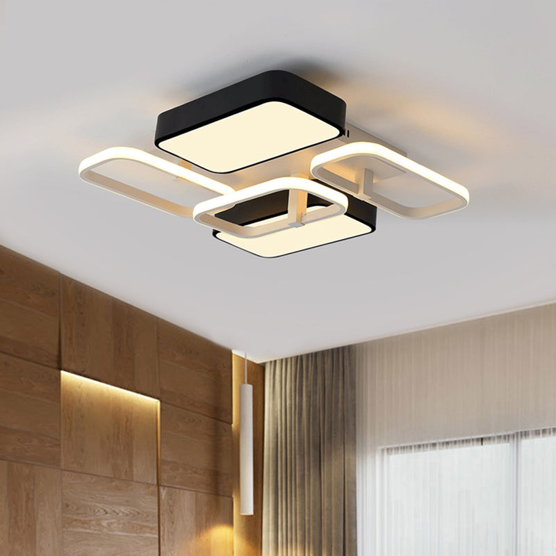 Contemporary Black Rectangular Flush Ceiling Light Led Acrylic Lighting For Living Room -