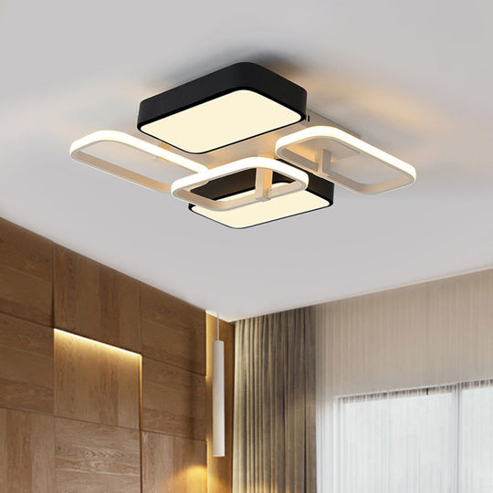 Contemporary Black Rectangular Flush Ceiling Light Led Acrylic Lighting For Living Room -