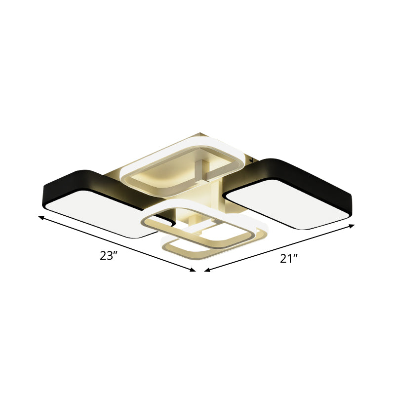 Contemporary Black Rectangular Flush Ceiling Light Led Acrylic Lighting For Living Room - 23/25.5