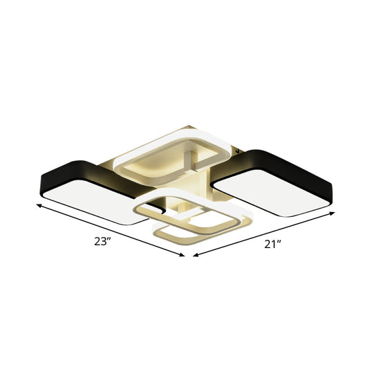 Contemporary Black Rectangular Flush Ceiling Light Led Acrylic Lighting For Living Room - 23/25.5