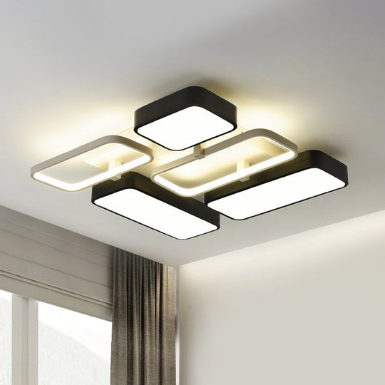 Contemporary Black Rectangular Flush Ceiling Light Led Acrylic Lighting For Living Room - 23/25.5
