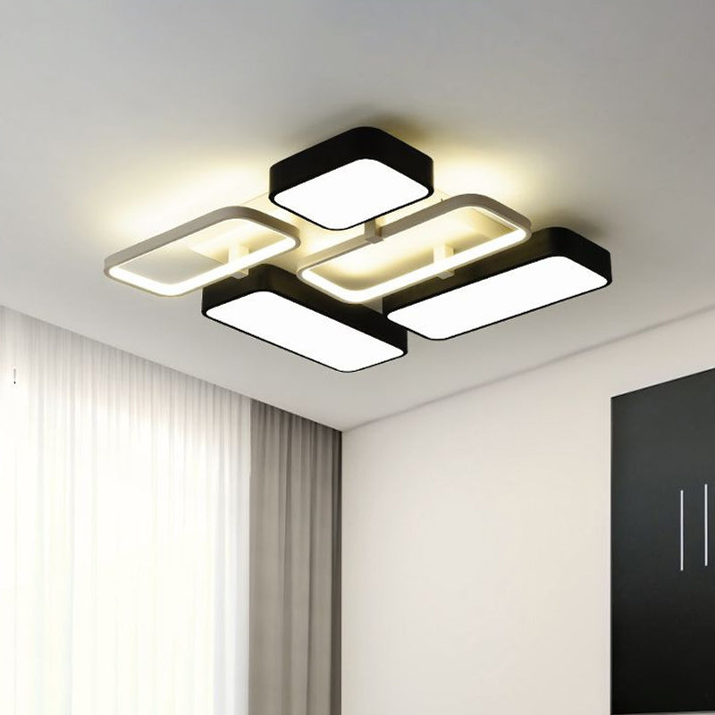 Contemporary Black Rectangular Flush Ceiling Light Led Acrylic Lighting For Living Room -