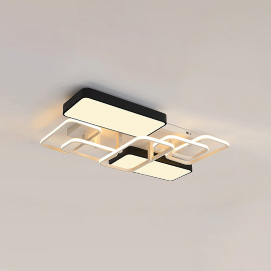 Contemporary Black Rectangular Flush Ceiling Light Led Acrylic Lighting For Living Room -
