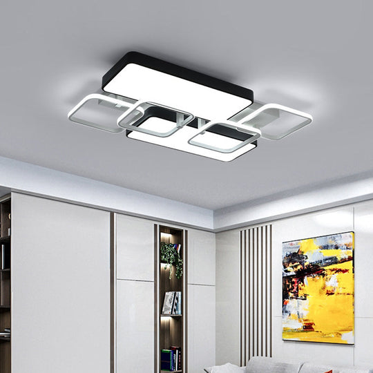 Contemporary Black Rectangular Flush Ceiling Light Led Acrylic Lighting For Living Room -