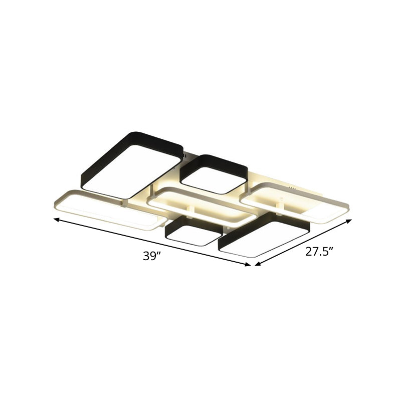 Contemporary Black Rectangular Flush Ceiling Light Led Acrylic Lighting For Living Room -