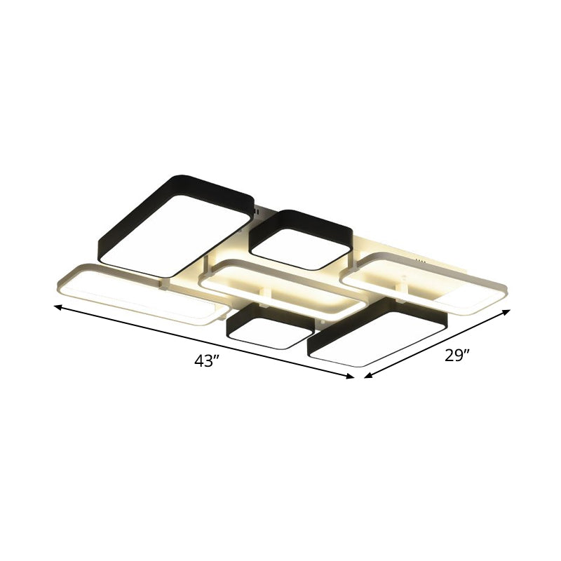 Contemporary Black Rectangular Flush Ceiling Light Led Acrylic Lighting For Living Room - 23/25.5