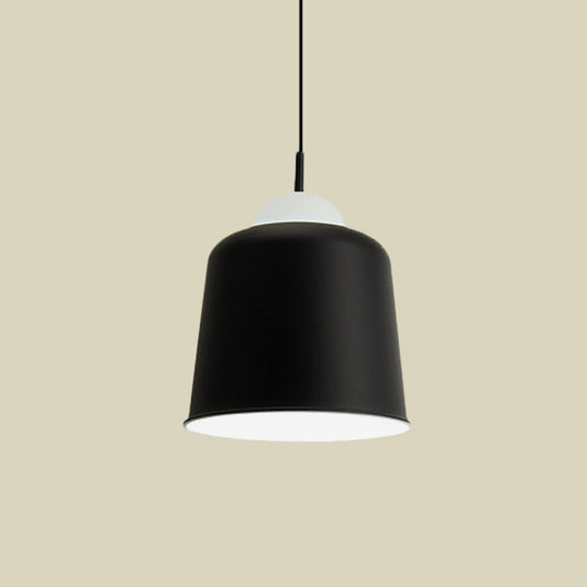 Monochrome Metal Suspension Light For Study Room - Simple Style Single Black/Grey/White