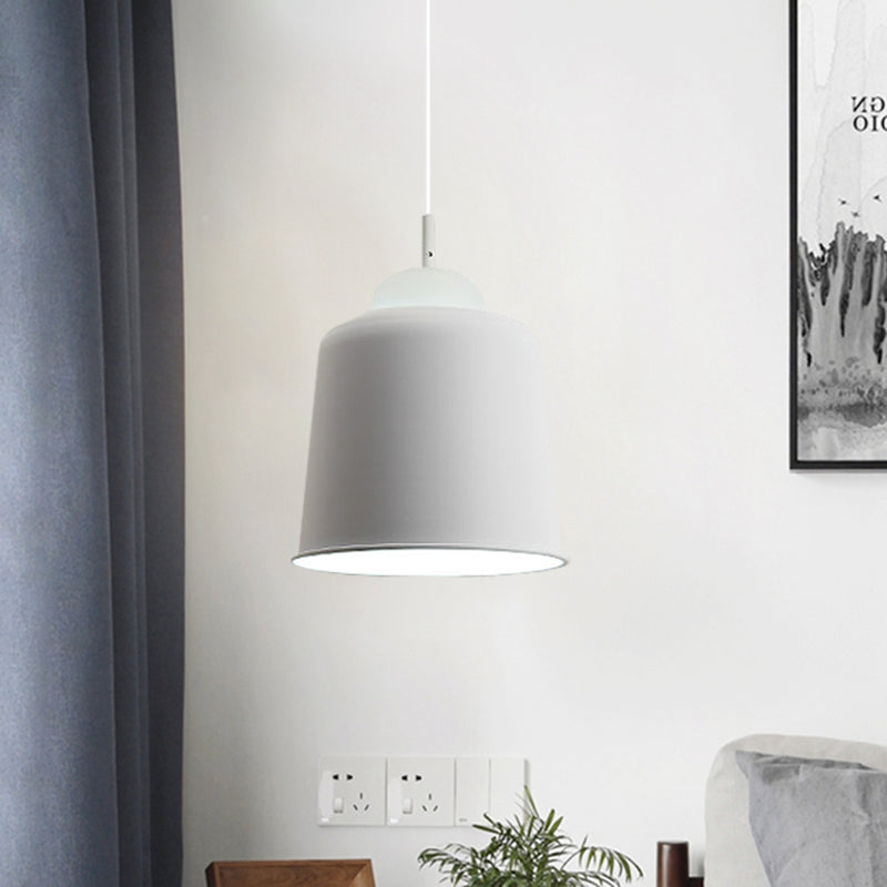 Sleek Monochrome Metal Suspension Light For Study Room - Single Hanging Lamp