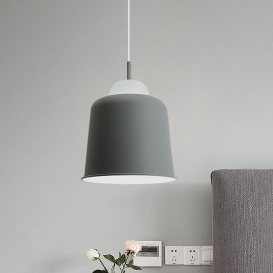 Monochrome Metal Suspension Light For Study Room - Simple Style Single Black/Grey/White Grey / 10