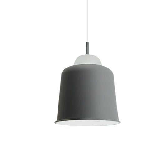 Monochrome Metal Suspension Light For Study Room - Simple Style Single Black/Grey/White
