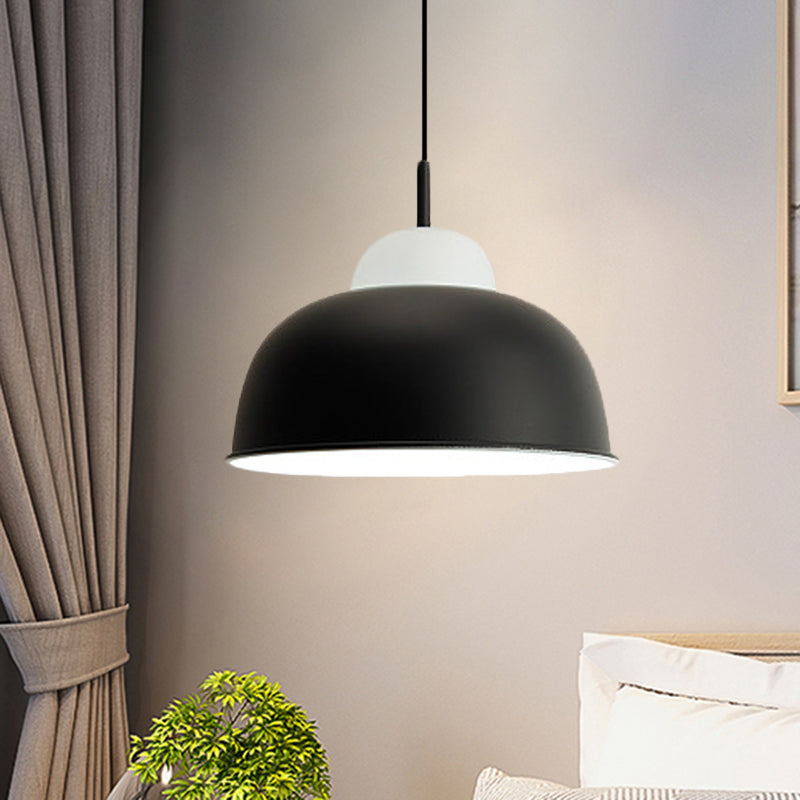 Monochrome Metal Suspension Light For Study Room - Simple Style Single Black/Grey/White Black / 12