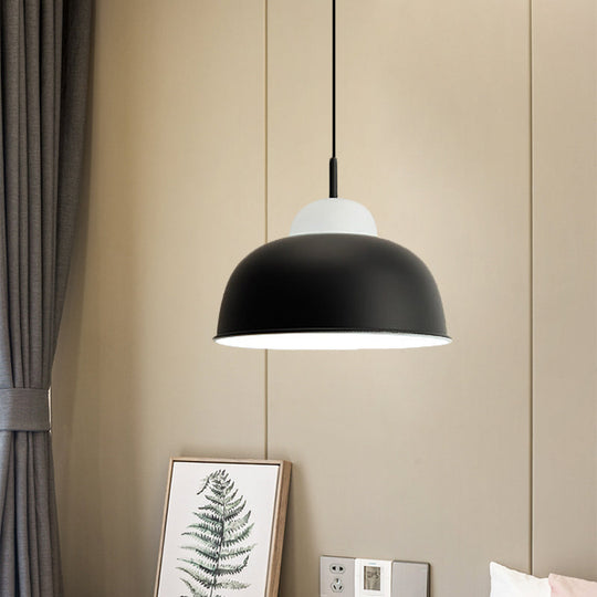 Sleek Monochrome Metal Suspension Light For Study Room - Single Hanging Lamp