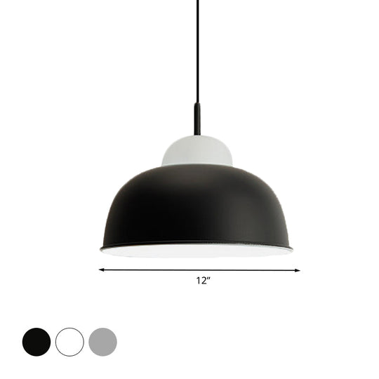Monochrome Metal Suspension Light For Study Room - Simple Style Single Black/Grey/White
