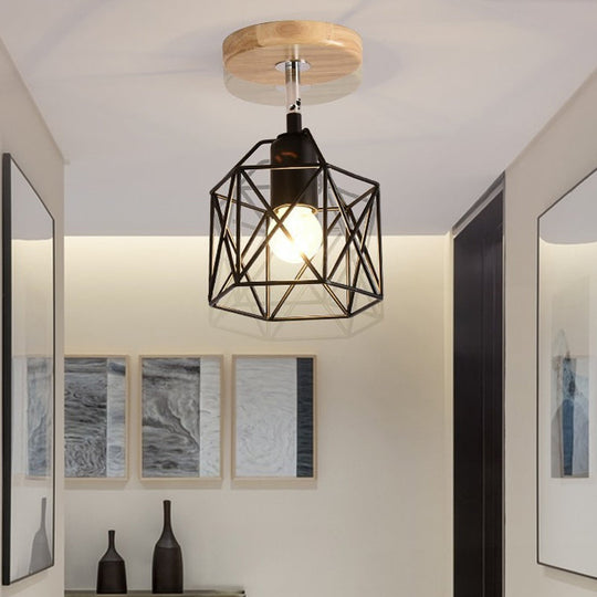 Contemporary Iron Wire Flush Mount Porch Light With Rotatable Head Black / 6’