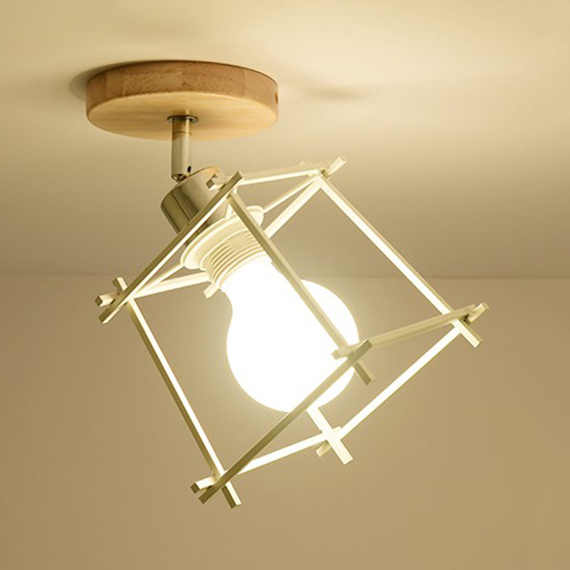 Contemporary Iron Wire Flush Mount Porch Light With Rotatable Head White / 5’