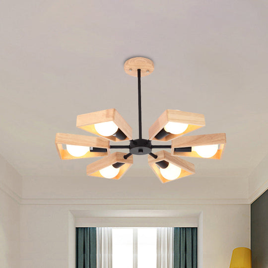 Rotating Trapezoid Wood Chandelier With Multiple Pendants - Modern Dining Room Lighting