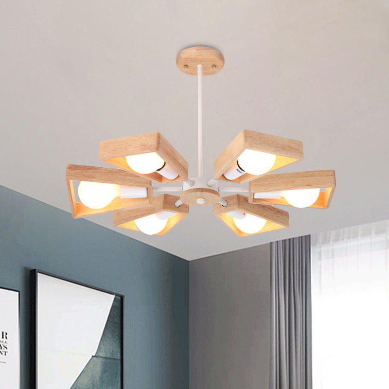 Rotating Trapezoid Wood Chandelier With Multiple Pendants - Modern Dining Room Lighting 6 / White