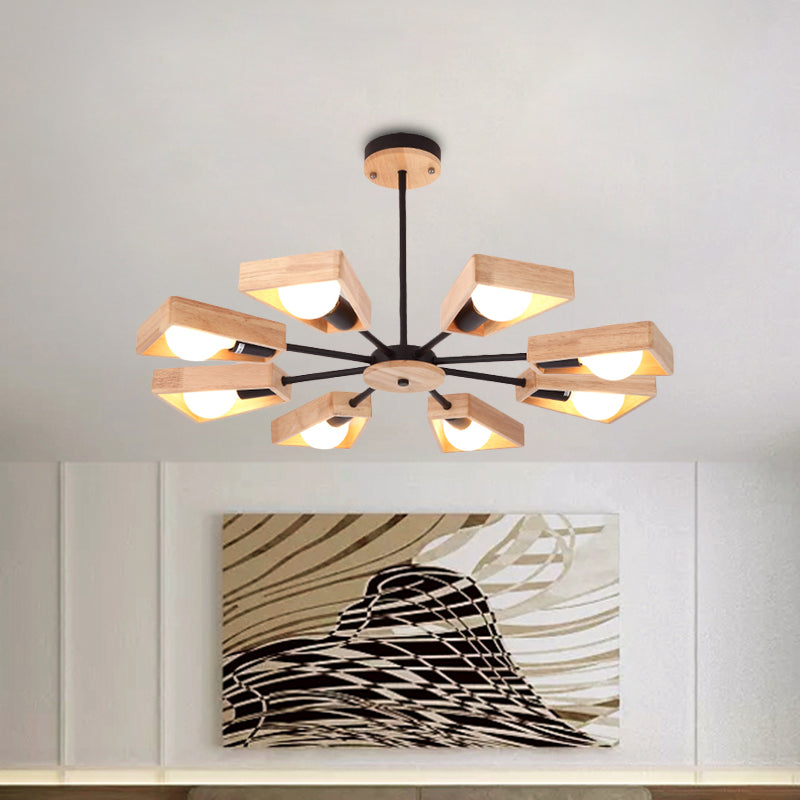 Rotating Trapezoid Wood Chandelier With Multiple Pendants - Modern Dining Room Lighting 8 / Black