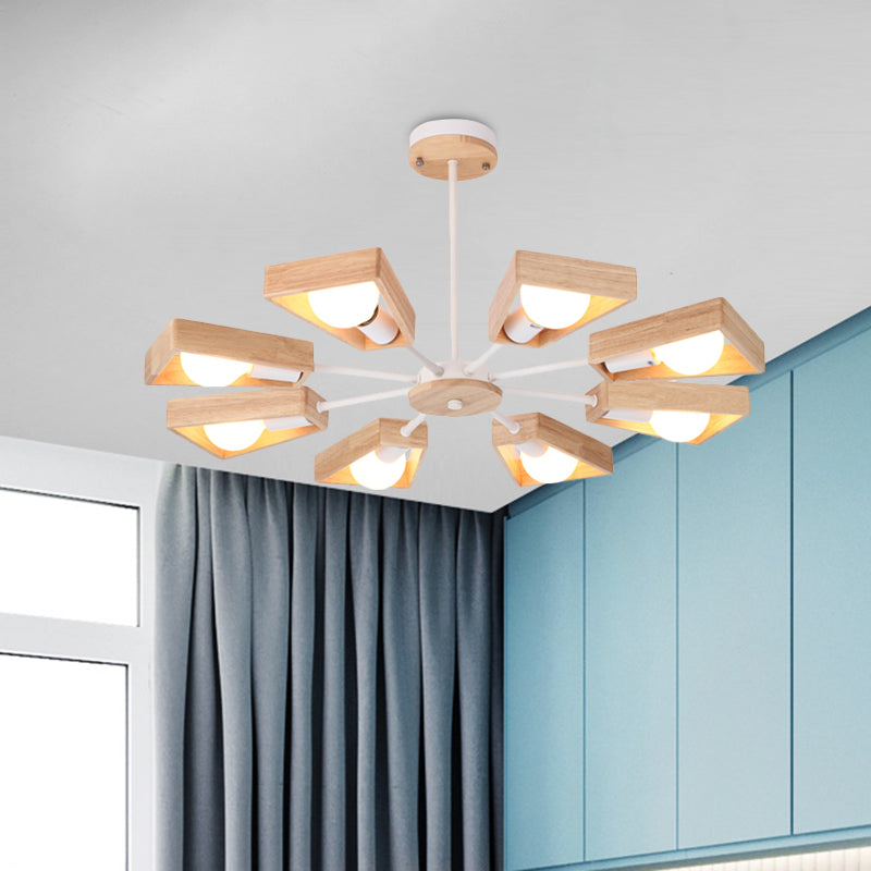 Rotating Trapezoid Wood Chandelier With Multiple Pendants - Modern Dining Room Lighting